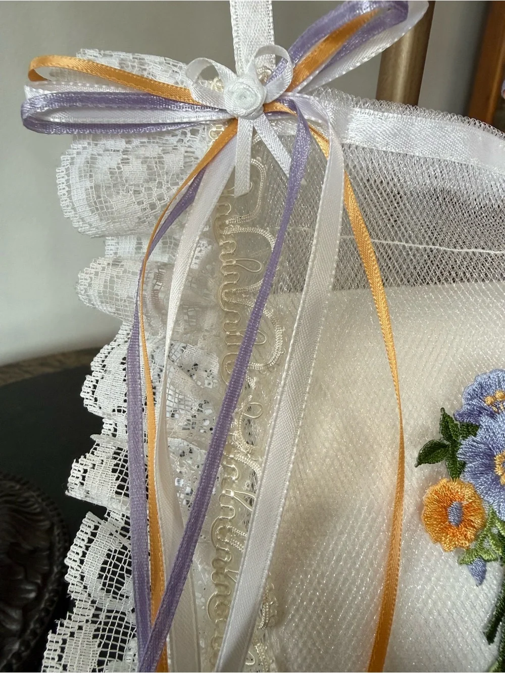 💐 Hand Crafted Lavender & Yellow Floral Hand Towel & Spare 🧻 Holder 💐
